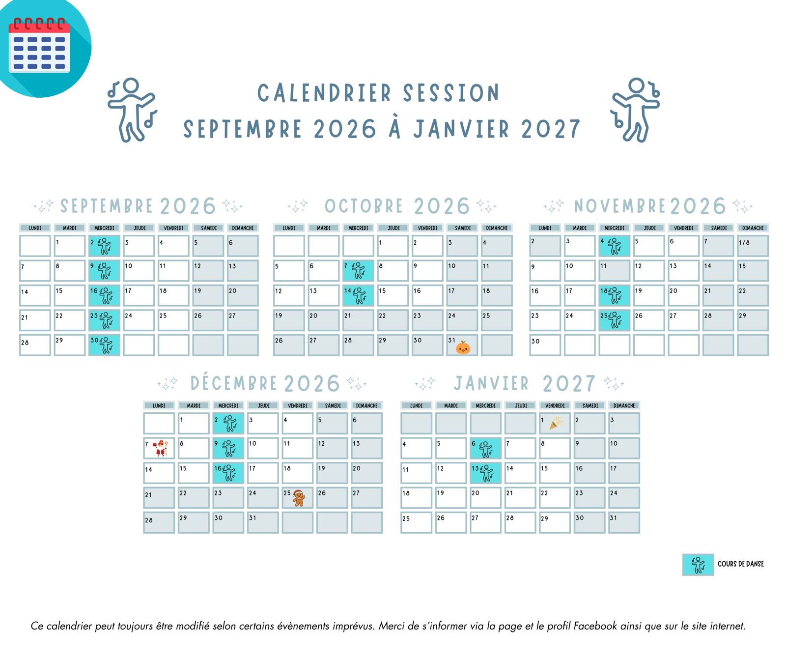 Calendrier des cours